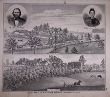 1876 Print HUNTINGTON, OHIO Res. & FARM of Mrs. ELIZA A. GRIMES - LIVESTOCK #205