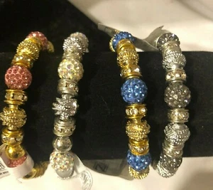 Nicole Glass Beads Elastic Bracelet. Sparkly Shiny Blue Silver Pink Gold Grey - Picture 1 of 18