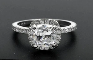 14k Solid White Gold 2.00ct Created Cushion Engagement Ring 1 - Picture 1 of 6