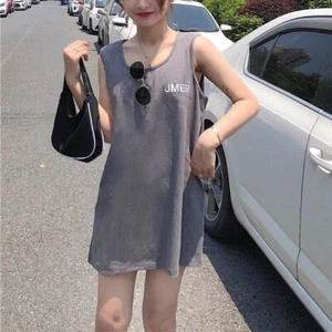 Loose Sleeveless Vest Top Letter Long Camisole Women's Tank Top Streetwear - Zdjęcie 1 z 14