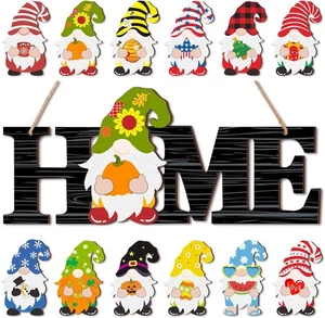 Austauschbares Wichtel Türschild 12 Stück saisonale Wanddeko aus Holz - Bild 1 von 5