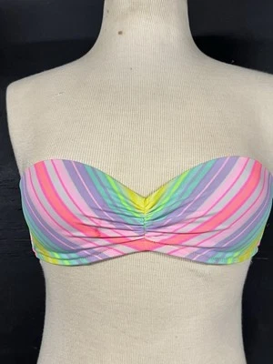 Victoria's Secret 无肩带彩虹聚拢头巾比基尼褶皱上衣 32C — 第 1/4 张图片