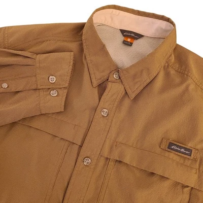 Eddie Bauer Sports Shop Men's XL Camel Brown Fishing Hiking Long Sleeve Shirt - Image 1 of 4