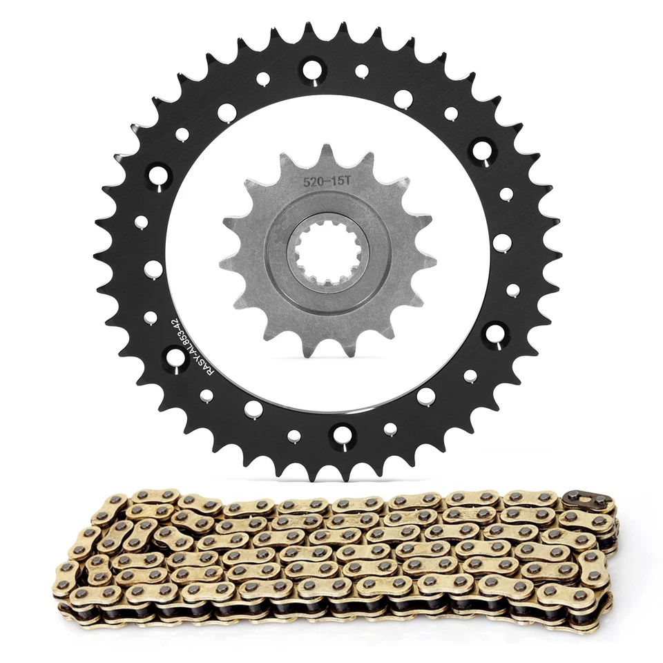 Chain Sprocket Kit 520 Pitch 15T 42T for Yamaha YZ400F WR400 XT400 TT500 Black - Изображение 1 из 4