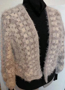 Handmade Crochet Hexagon Cardigan Sweater  L to XL New Boho bohemian soft grey - Picture 1 of 7