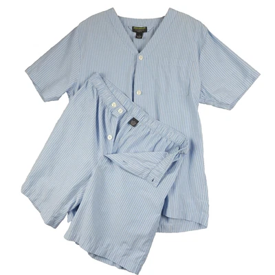 John Bartlett shorts pajama set mens medium lightweight short sleeve blue stripe - Image 1 of 4