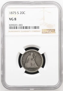 1875 S Seated Liberty Twenty Cent Piece 20c NGC VG-8 - Imagen 1 de 2