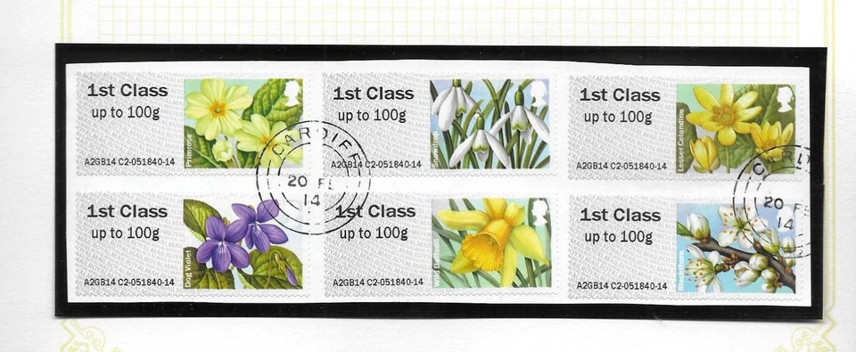 GB 2014 used set, Post & Go: Flowers, FS95 etc., on piece, GF07 combined post - Image 1 of 1