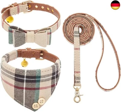 EXPAWLORER Hundehalsband und Leine, Set ? klassische karierte Fliege und
