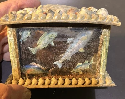 Victorian Sailor's Valentine Shell Art Box with Unusual Aquarium Design - Image 1 of 4