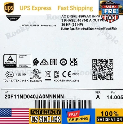 AB 20F11ND040JA0NNNNN PowerFlex 753 VFD 30HP 480VAC Fast Shipping US Free Tax - Image 1 of 4