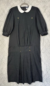 Vestido de día vintage años 60 Avon cintura caída grande negro blanco manga abullonada modesto victoriano - Imagen 1 de 16