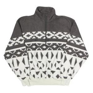 TRADER BAY Mens Grey & White Patterned Fleece Jacket M Polyester Zip Neck - Picture 1 of 6