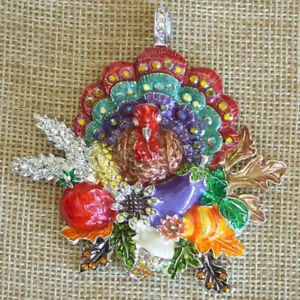Kirks Folly Queen of the Harvest tacchino enhancer magnetico smalto a mano tono argento - Foto 1 di 4