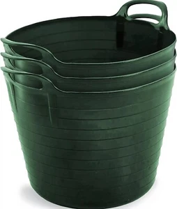 3 x 42L Green Large Flexi Tub Home Garden Flexible Storage Colour Bucket Basket - Picture 1 of 1