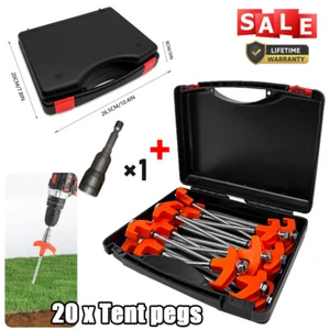 20pcs Screw In Heavy Duty Drill Top Ground Pegs In Case Awning Pegs Tent Pegs - Picture 1 of 14