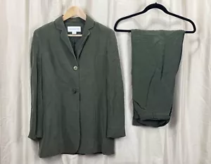 Jones New York Army Green Women’s 2Pc Pant Suit Set 100% Silk Size 8 - Picture 1 of 21