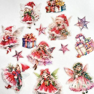 Christmas Fairy Stickers Red Holographic Scrapbook Collage Junk Journals Cards - Picture 1 of 3