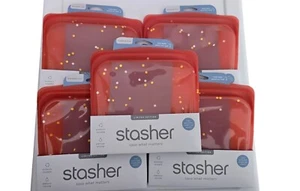 LOT OF 5 STASHER Silicone Reusable Sandwich Storage Bags Red - Picture 1 of 2