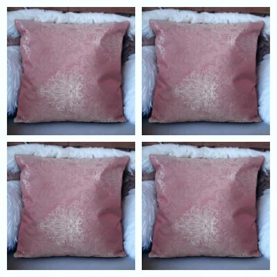 Cushion Covers Red Set of 4 Wine Damask 18x18" 45X45 Cm Floral Thick Fabric Zip - Image 1 of 4