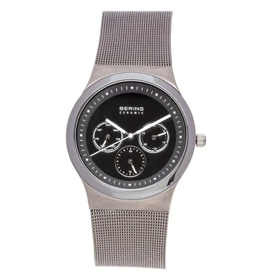 Bering Ceramic 32139-302 Men's 39mm Silver Stainless Steel Mesh Black Dial Watch - Image 1 of 3