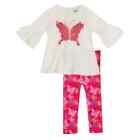 2T Rare Editions Butterfly Flip Sequin Embellished Top & Pink Pants Outfit Set