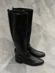 TED BAKER London Plannia Bow Knee High Boots Black Leather Women’s Size 35 New - Picture 1 of 14