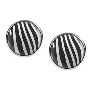 Mylery Stud Earrings Pair Zebra Zebra Pattern Striped Black White Silver - Picture 1 of 6