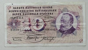 Switzerland 1965 10 Franks VF-XF+ National Bank Note RN0116 combine shipping - Picture 1 of 2