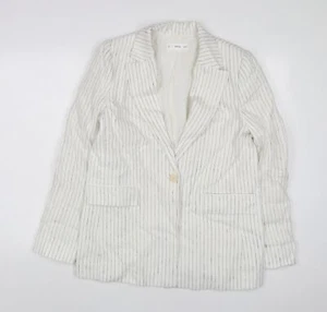 Mango Womens White Striped Jacket Blazer Size M Button - Picture 1 of 10