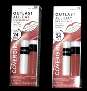 #110 Ripe Peach CoverGirl Outlast All-Day Lippenfarbe mit Decklack 2er Pack NEU im Karton - Bild 1 von 5