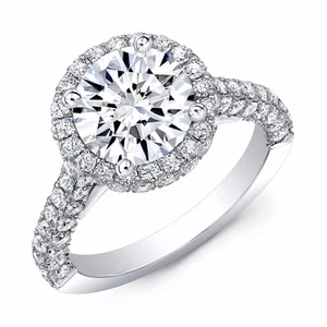 Fine 3.30Ct Round Cut Diamond 3-Row Pave Halo Engagement Ring G,SI1 GIA Platinum - Picture 1 of 6