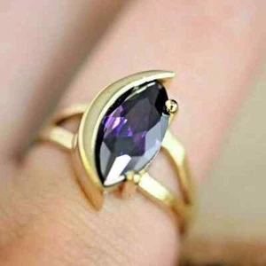 2Ct Marquise Cut Amethyst Diamond Wedding Ring Solitaire 14K Yellow Gold Finish - Picture 1 of 5