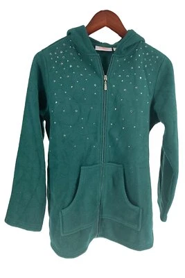 Quacker Factory Embellished Fleece Zip Front Jacket Green - Image 1 of 2