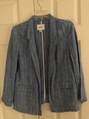Old Navy Size XS Blue White Linen Blazer Jacket Women Stylish Cut - Image 1 of 4