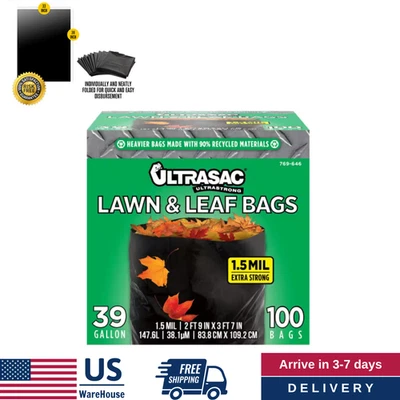 Paquete de 100 bolsas de basura almacenamiento de basura hoja de césped de alta resistencia jardín negro 39 galones Foto 1 de 4