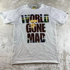 A Bathing Ape BAPE T Shirt Men’s Small “World Gone Mad” Plaid Logo Short Sleeve - Picture 1 of 8