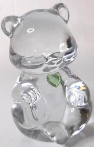 Fenton August Geburtstagsbär massiv Klarglas Bär grün Peridot Herz 3 1/2" - Bild 1 von 11