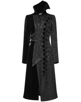 Punk Rave Womens Avant Gothic Asymmetric Velvet Coat - Image 1 of 4