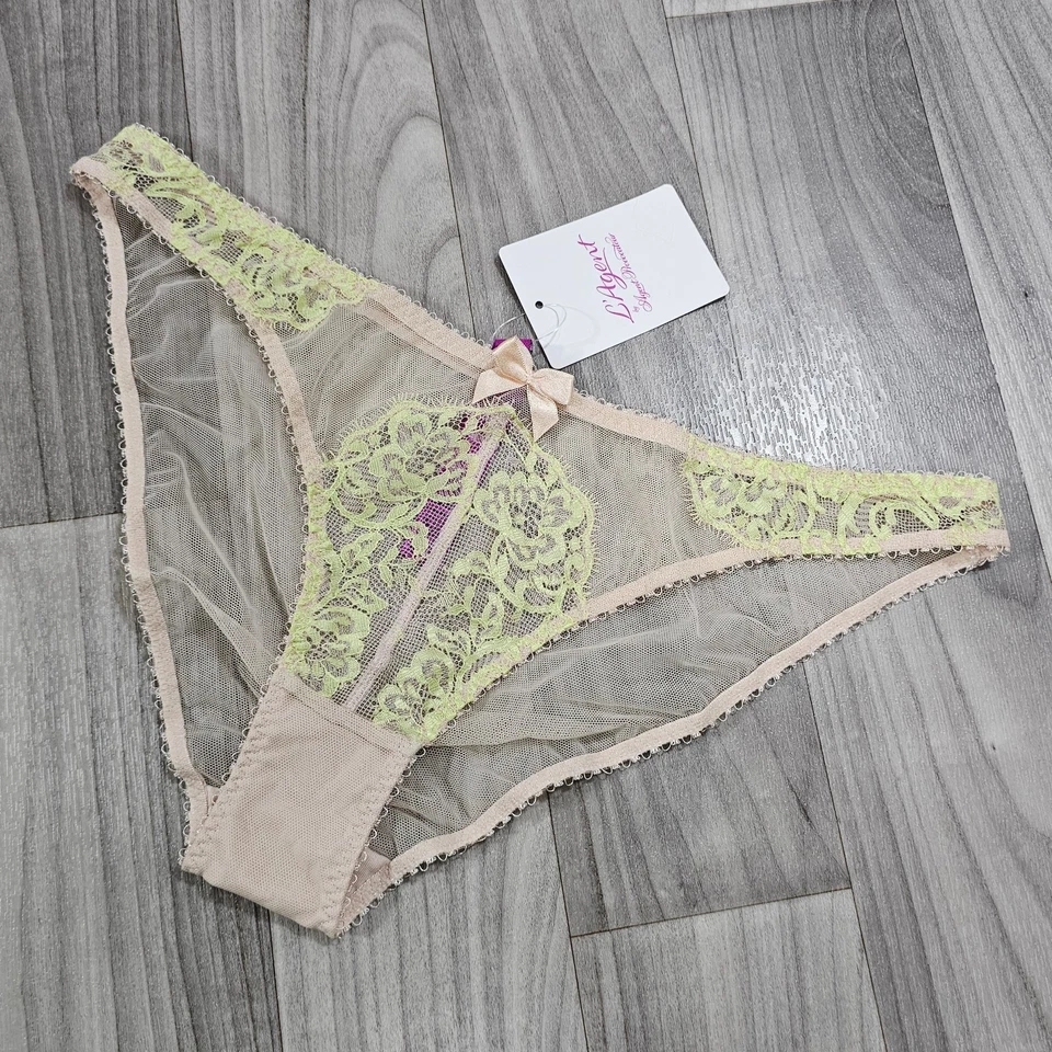 Трусики L'Agent от Agent Provocateur Angelica сетчатые и кружевные обнаженные/лаймовые размер L - Изображение 1 из 4