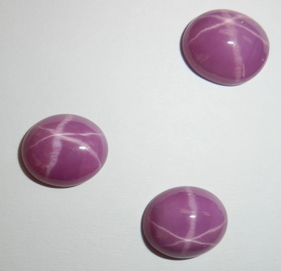 Opaque Star Ruby Oval 13x11 mm Cabochon 6 Rayed Lab-created Stone 3 pieces Lot - Image 1 of 4