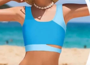 Misses Swimsuit 15Y - 16Y Blue Color Block Girls Bathing Suit w/ Removable Pads - Picture 1 of 11