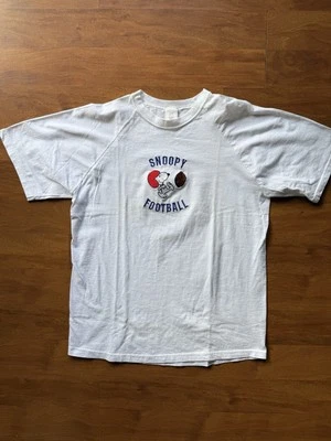 Vintage “Too Cute" Peanuts Snoopy Football Mens Shirt White Large Made In USA - Image 1 of 4
