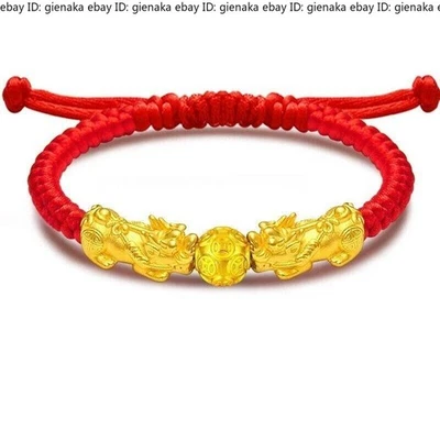 Brazalete de cuentas de moneda de dragón Pixiu de oro amarillo puro 999 de 24 k hecho a mano 1 pieza Foto 1 de 4