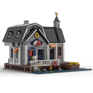 MOC-91130 Modular Building: Dock Model with Interior and Boat 2158 Pieces - Picture 1 of 3