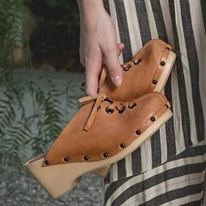 KELSI DAGGER BROOKLYN Just Lace-Up Studded Leather Clog In Acorn NWT - Picture 1 of 12