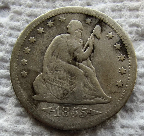 1855-O Arrows Seated Liberty Silver Quarter Rare Key Date VF Detail Corroded Cover