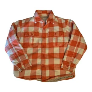 Lands End Kids Jacket Coat Cozy Buffalo Check Lined Orange Plaid Button Down - Picture 1 of 8