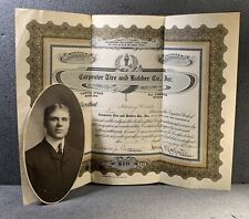 CARPENTER TIRE AND RUBBER CO. INC.  STOCK CERTIFICATE, 1922 Henry Wick 10 Shares