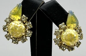 Vintage KONFETTI LUCITE + GIVRE ART GLAS Ohrringe LECKER GELB - Bild 1 von 14